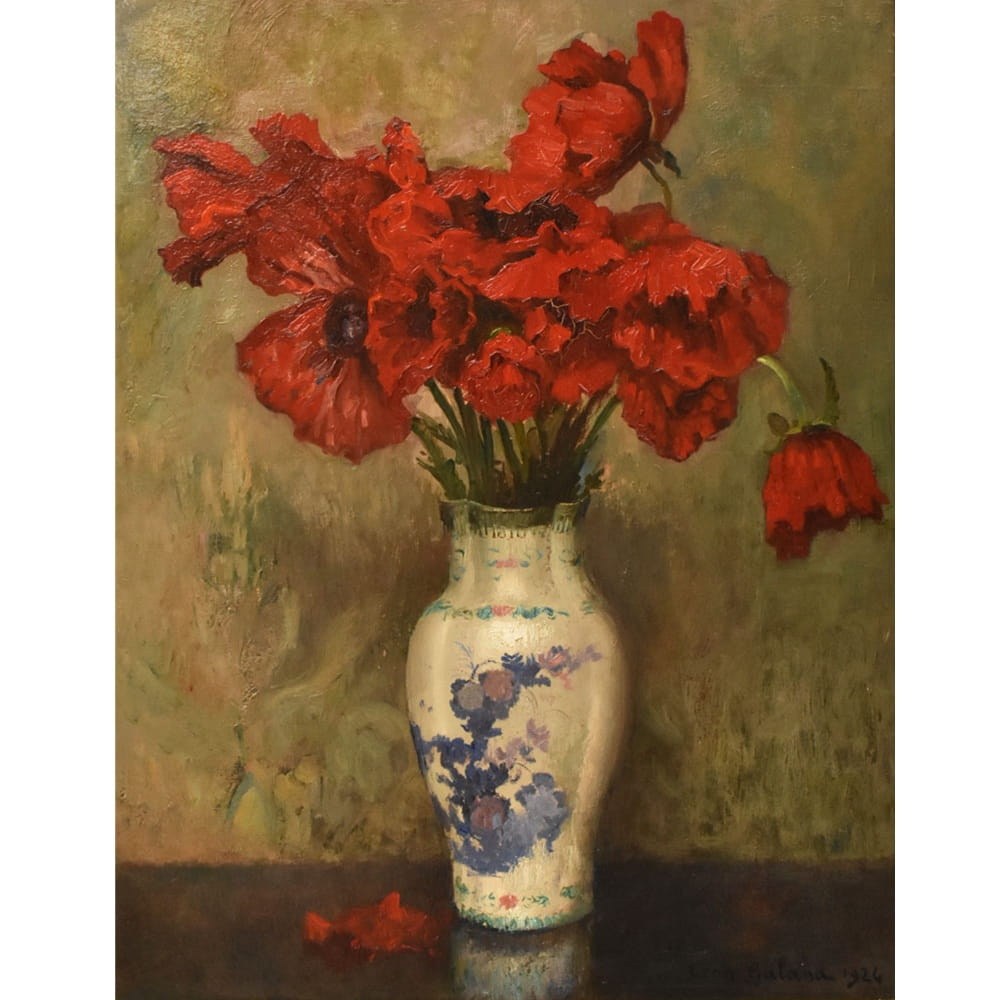 QF785 3 antique floral painting flower oil still life